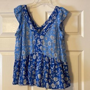Loft Blue Flower Print Top